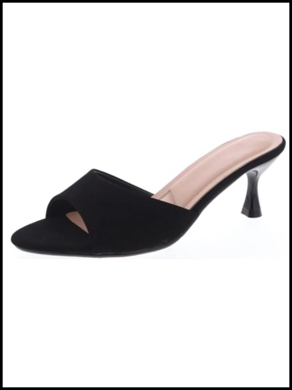 Women's Kitten Heel Mules Open Toe One Band Pump Slip On Sandals Vegan Leather